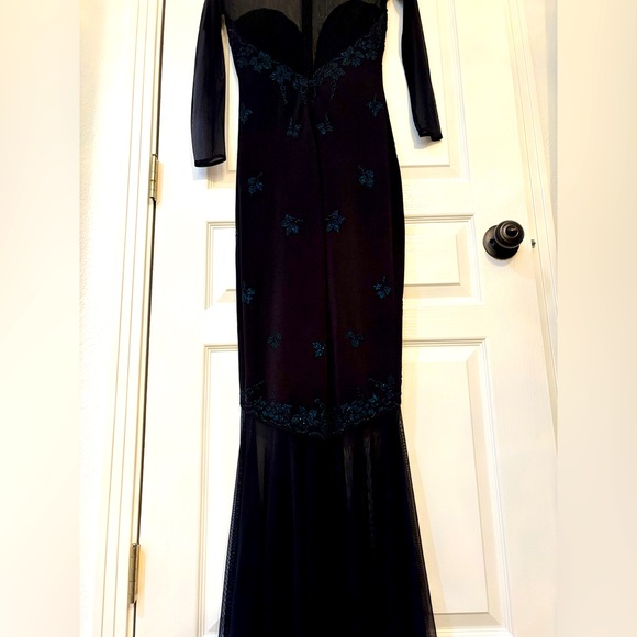 Vintage Tadashi Shoji Black and Blue Mermaid Gown size XS - Picture 9 of 16